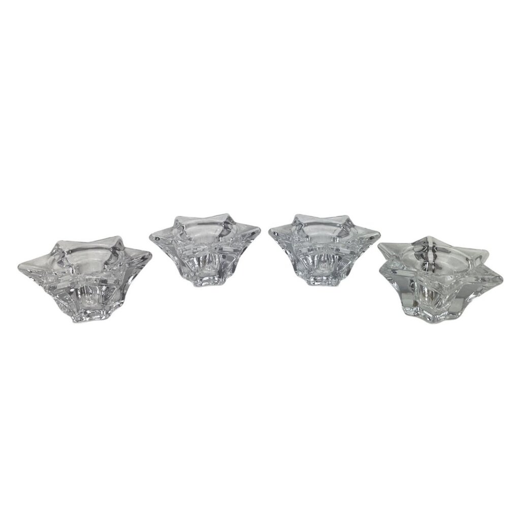Set Of 4 Star-Shaped Clear Glass Candle Holders Taper & Tealight/Votive Candles